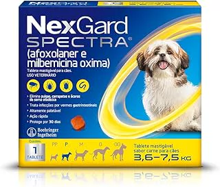 NexGard Spectra Antipulgas e Vermífugo para Cães de 3,6 a 7,5 kg – 1 Tablete
