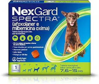 NexGard Spectra Antipulgas e Vermífugo para Cães de 7,6 a 15 kg - 1 Tablete Mastigável