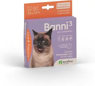 Antipulgas Ourofino Banni 3 para Gatos de 2,6 a 7,5 Kg - 3 pipetas