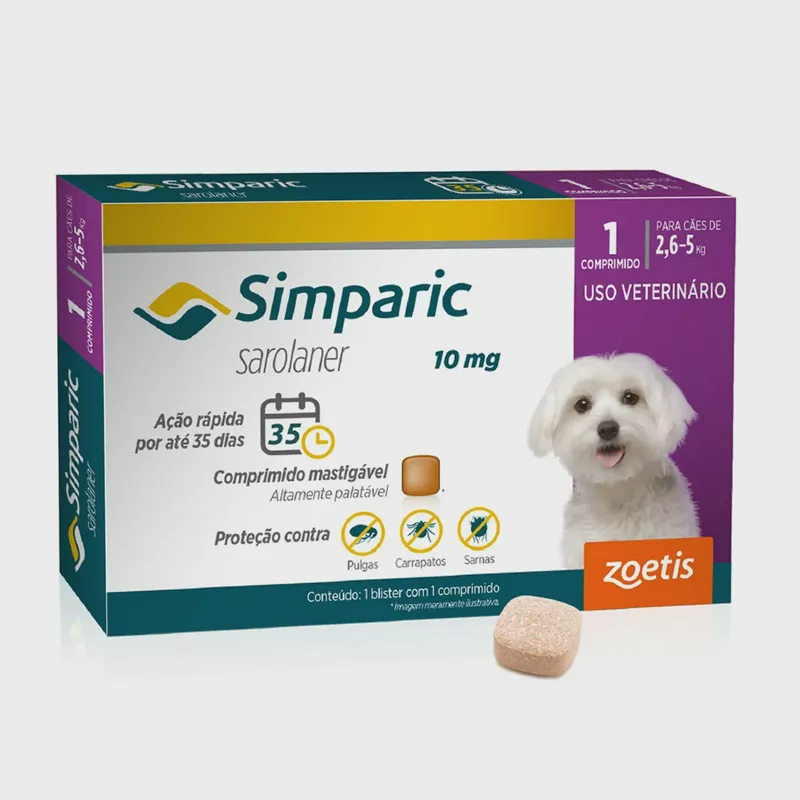 Antipulgas Simparic 10mg para Cães 2,6 a 5kg