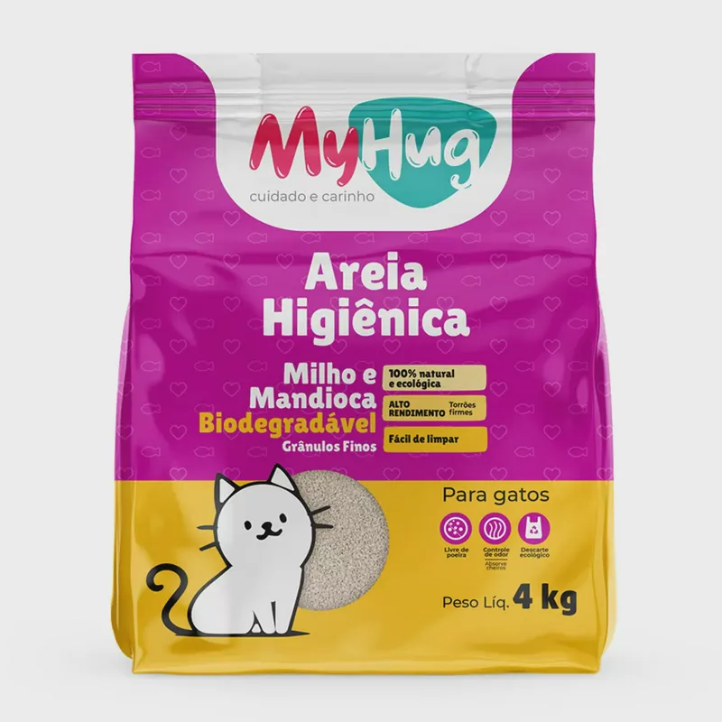 Areia Higiênica MyHug Biodegradável Milho e Mandioca Grânulos Finos
