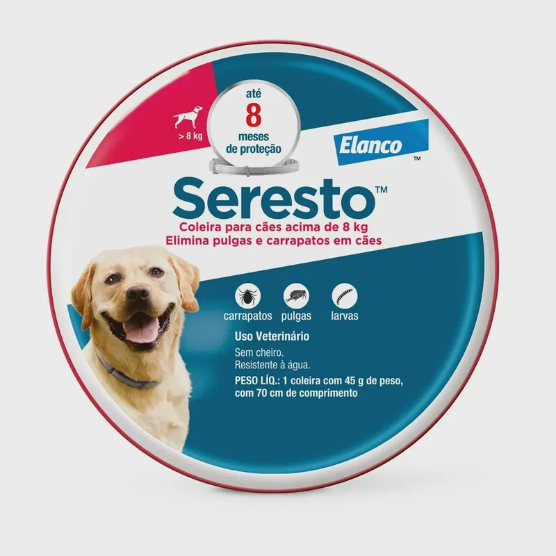 Coleira Antipulgas Seresto Cães Acima de 8kg - 8 Meses de Proteção
